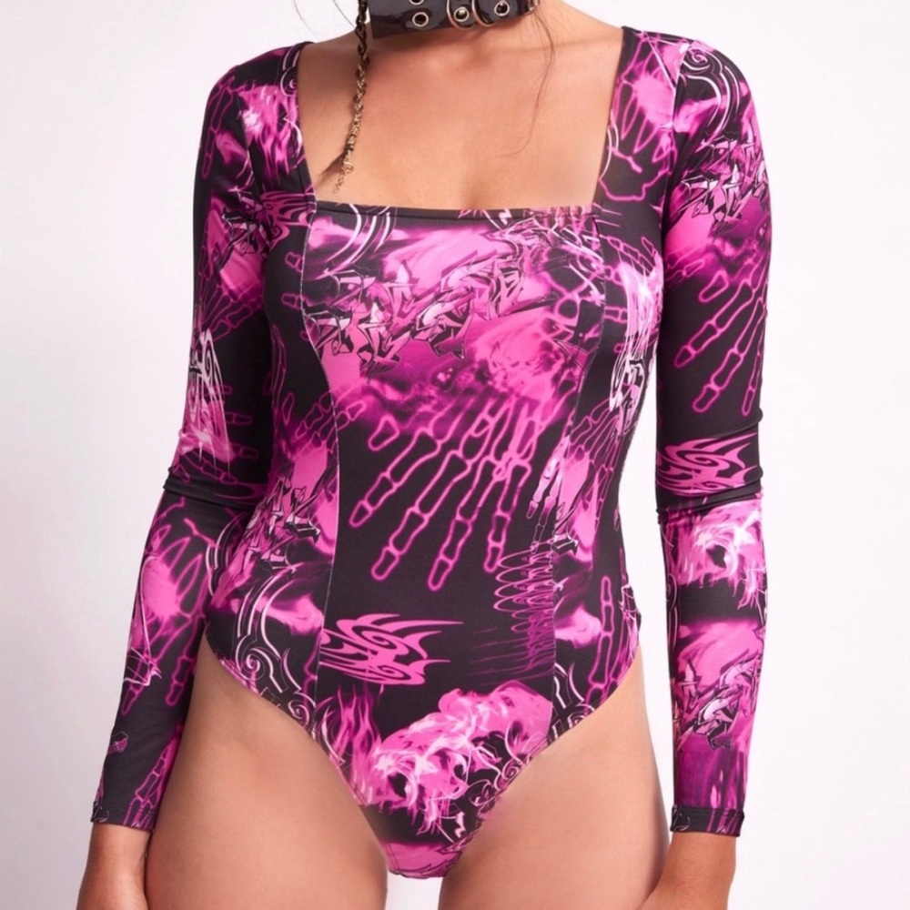 Jaded London Pink Skull Print Long Sleeve Bodysuit